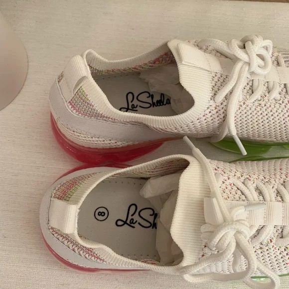 New La Sheela White Elastic Mesh Lace Slip On Fashion Sneakers Women’s 8 - Picture 12 of 13